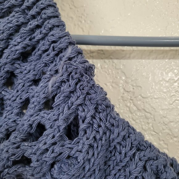 Women's PrettyLittleThing Petite Blue Crochet Knit Bardot‎ Top - Picture 7 of 9